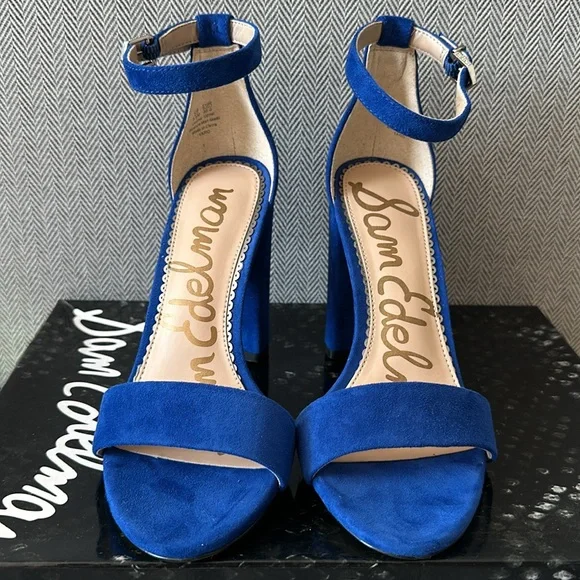 NEW Sam Edelman Yaro Block Heeled Suede Sandals Ankle Strap, Blue, 5.5 - Picture 3 of 6